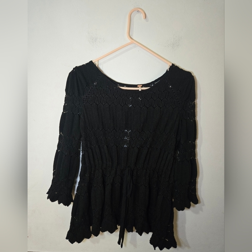 Free People Fire Island Cinch Top Black Small